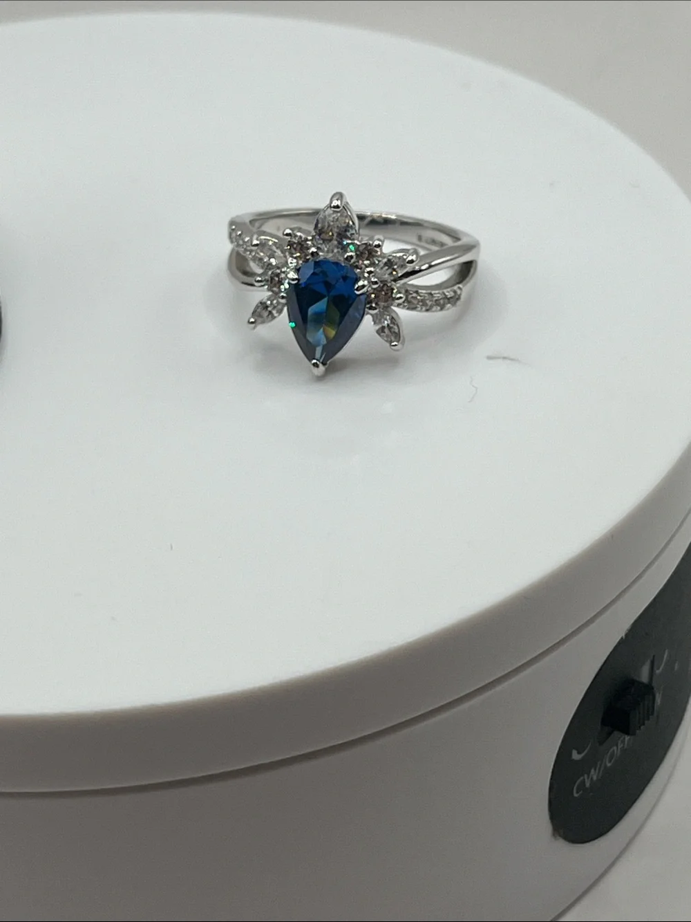 Bomb Party Blue Teardrop Halo Ring  10